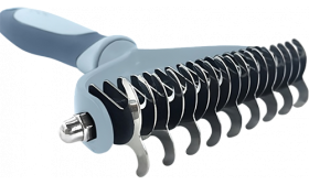 Peigne râteau démêlant pour chat gris avec lames incurvées en acier inox, sûr pour soigner le pelage et facile à nettoyer