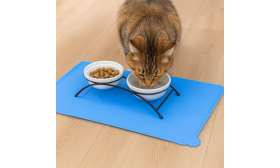 Tapis de Gamelle en Silicone Imperméable pour Chat – Tapis Antidébordement avec Bords Relevés